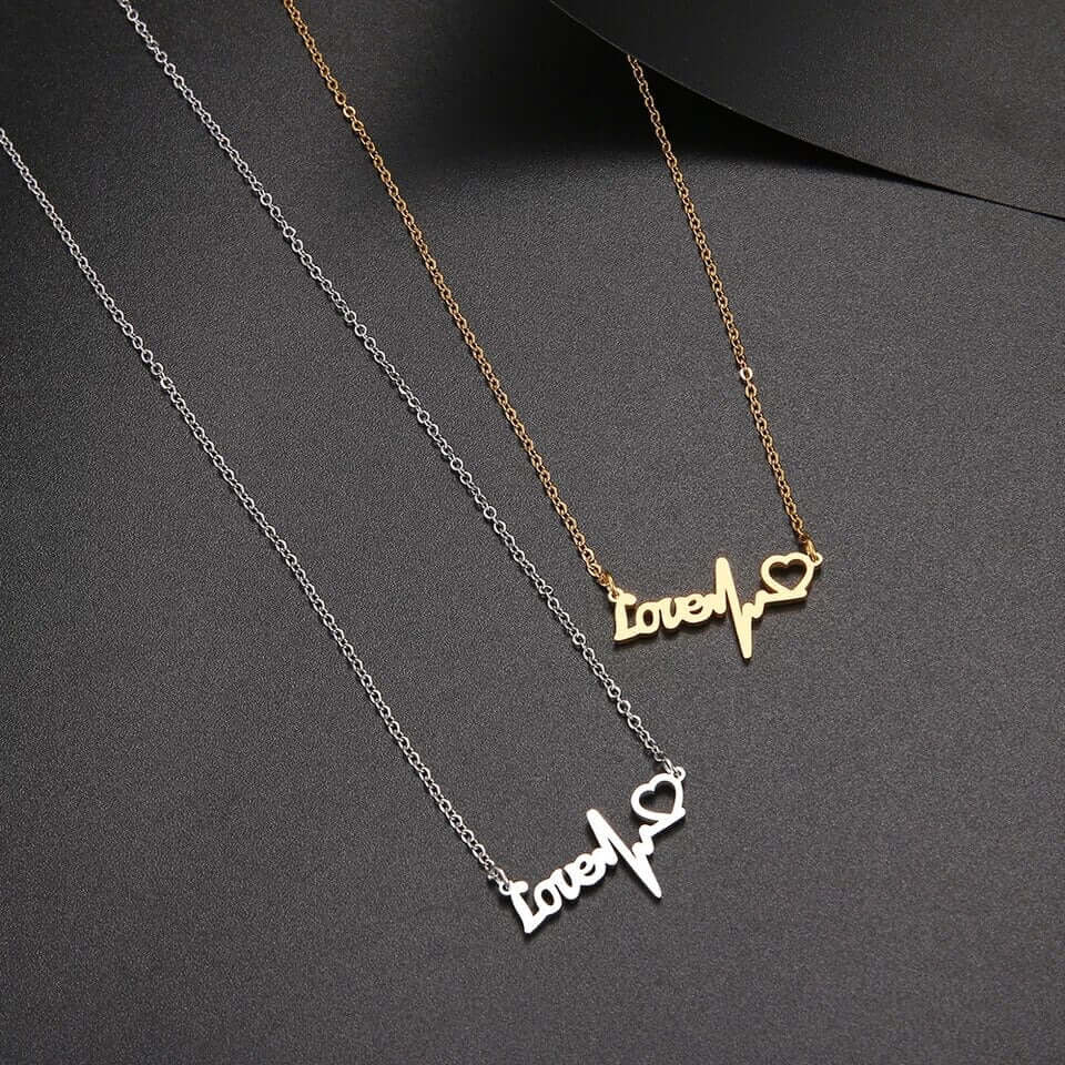 Charm necklace love text heartbeat Valentine’s gift stainless jewelry