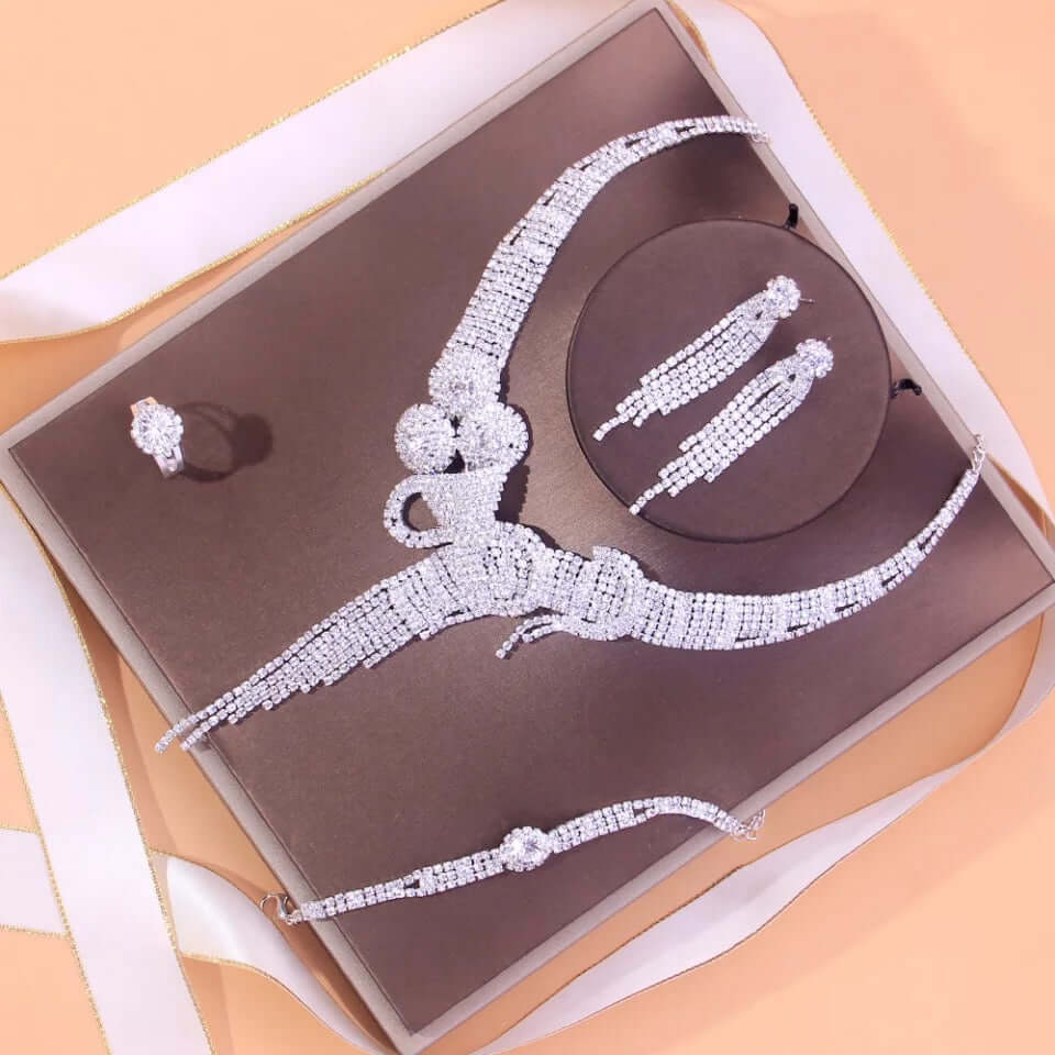 Bling jewelry necklace earrings bracelet ring set bridal gift
