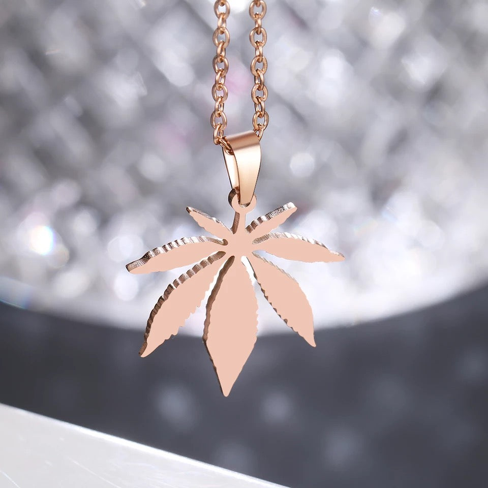 Rose gold leaf charm pendant stainless jewellery