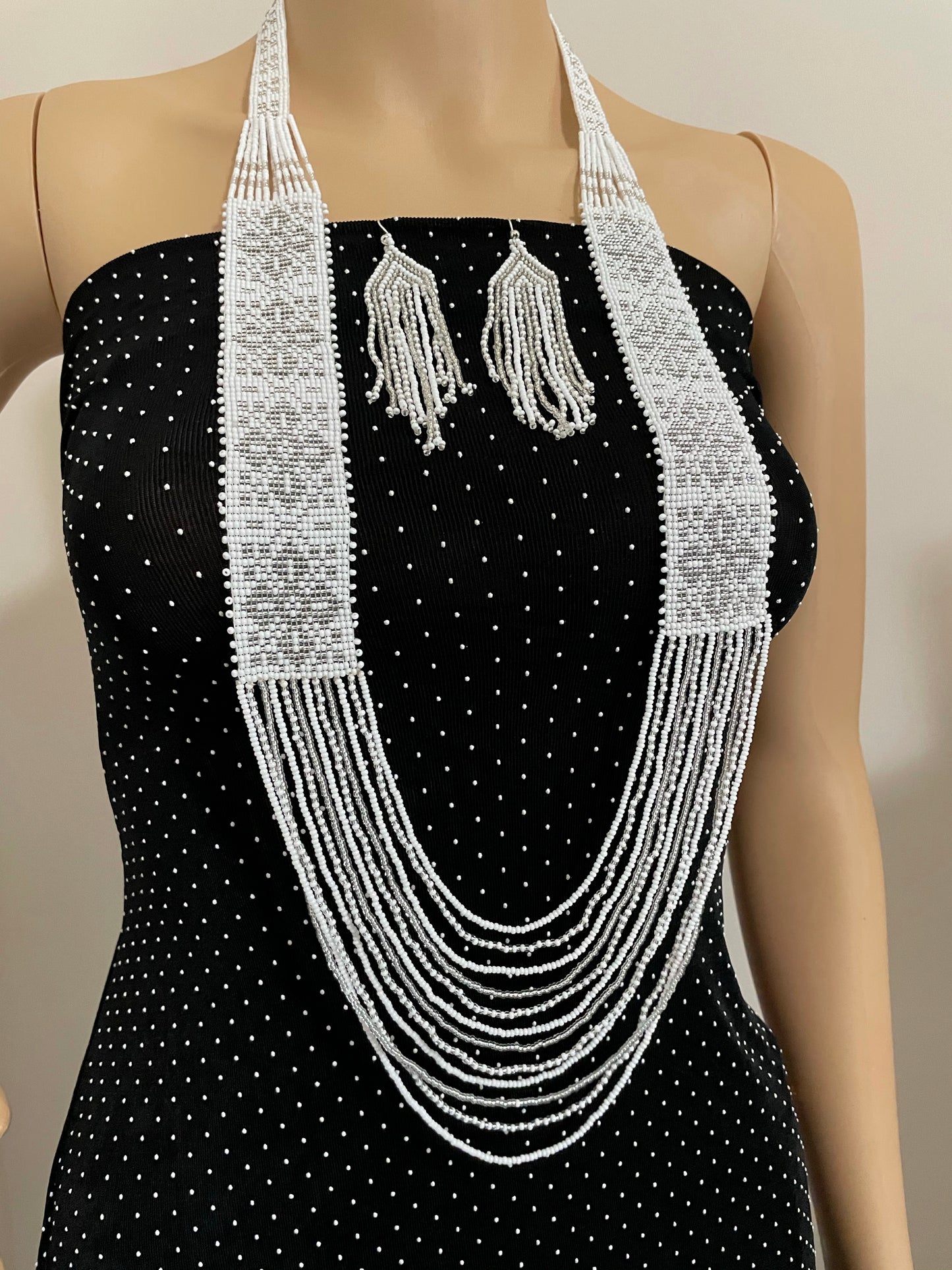 Handcrafted Seed Bead necklace earrings set African wedding jewelry