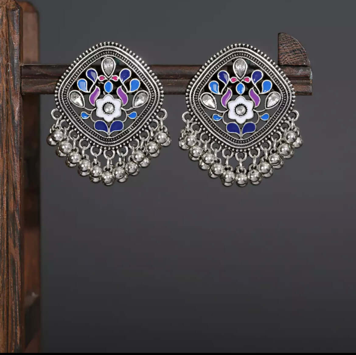 Earrings oxidized stone decorated stud boho jewelry