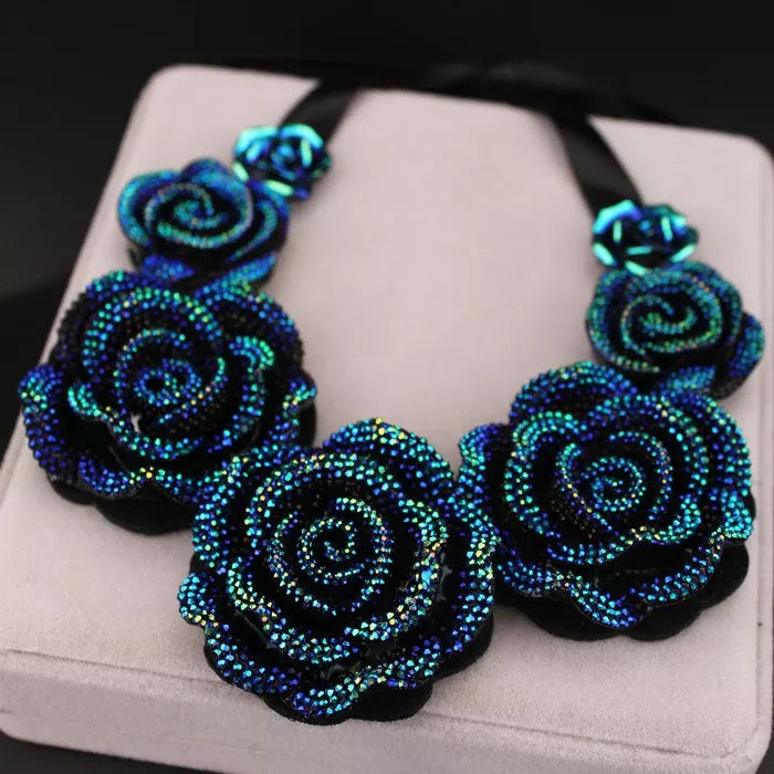 Flower necklace choker set resin jewelry