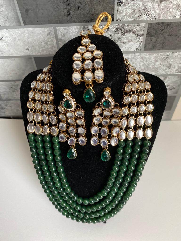 Indian/ African necklace earrings head jewelry set glass beads & kundan work