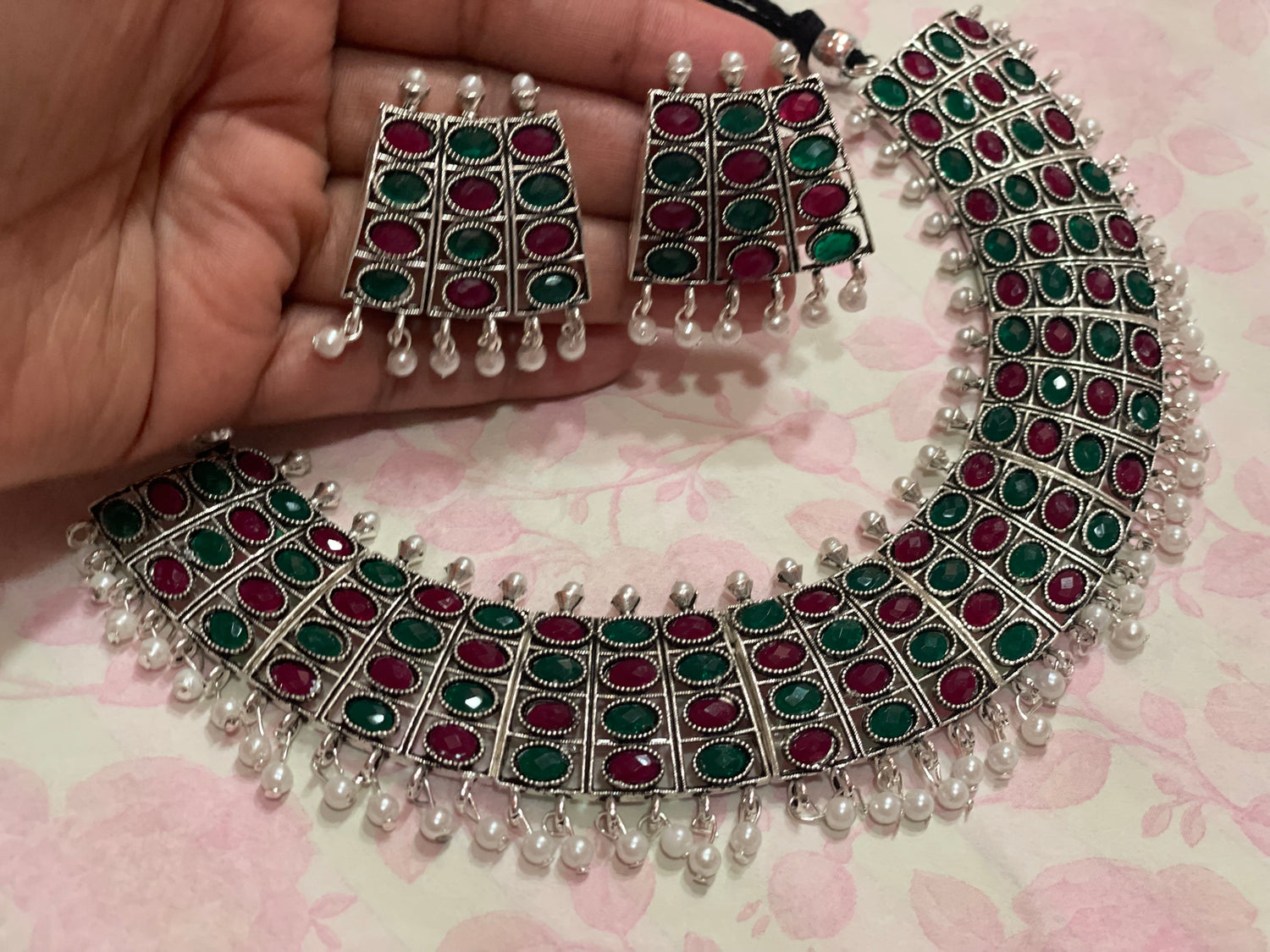 Necklace earrings set oxidized bohemian\Indian jewelry set