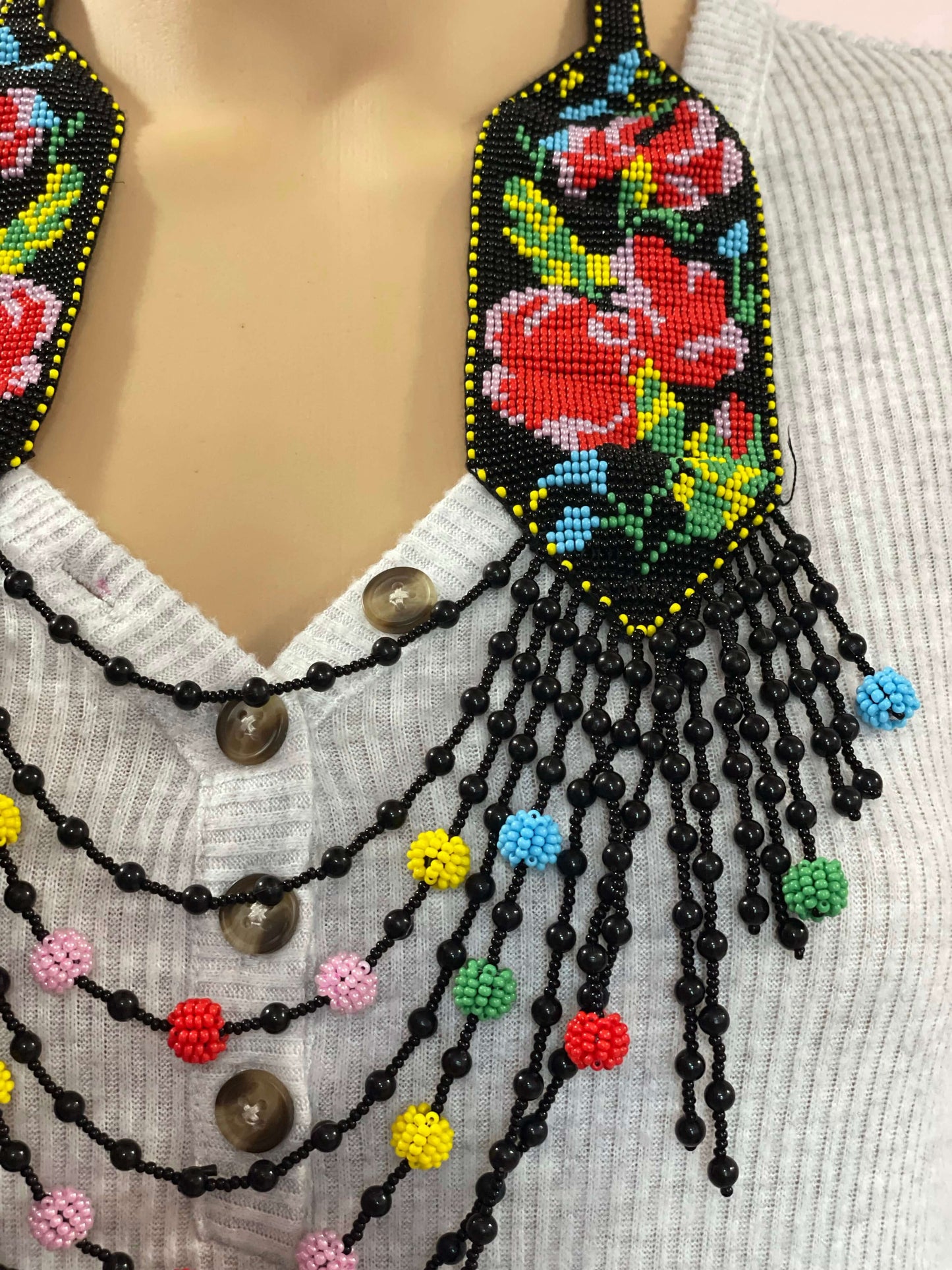 Handcrafted Bead embroidery long necklace earrings set