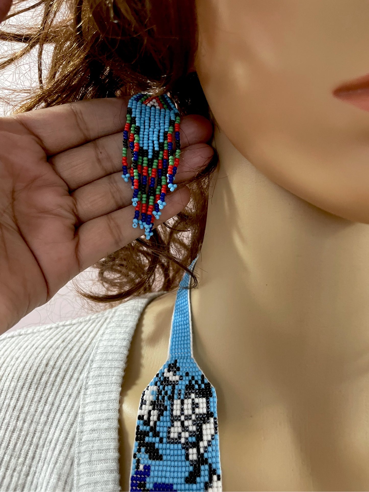 Handcrafted seed bead necklace earrings peacock jewelry design for Women