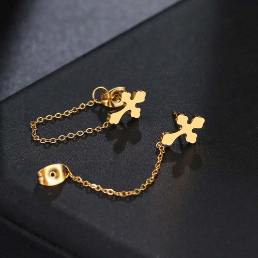 Cross earrings with chain lightweight stainless jewelry