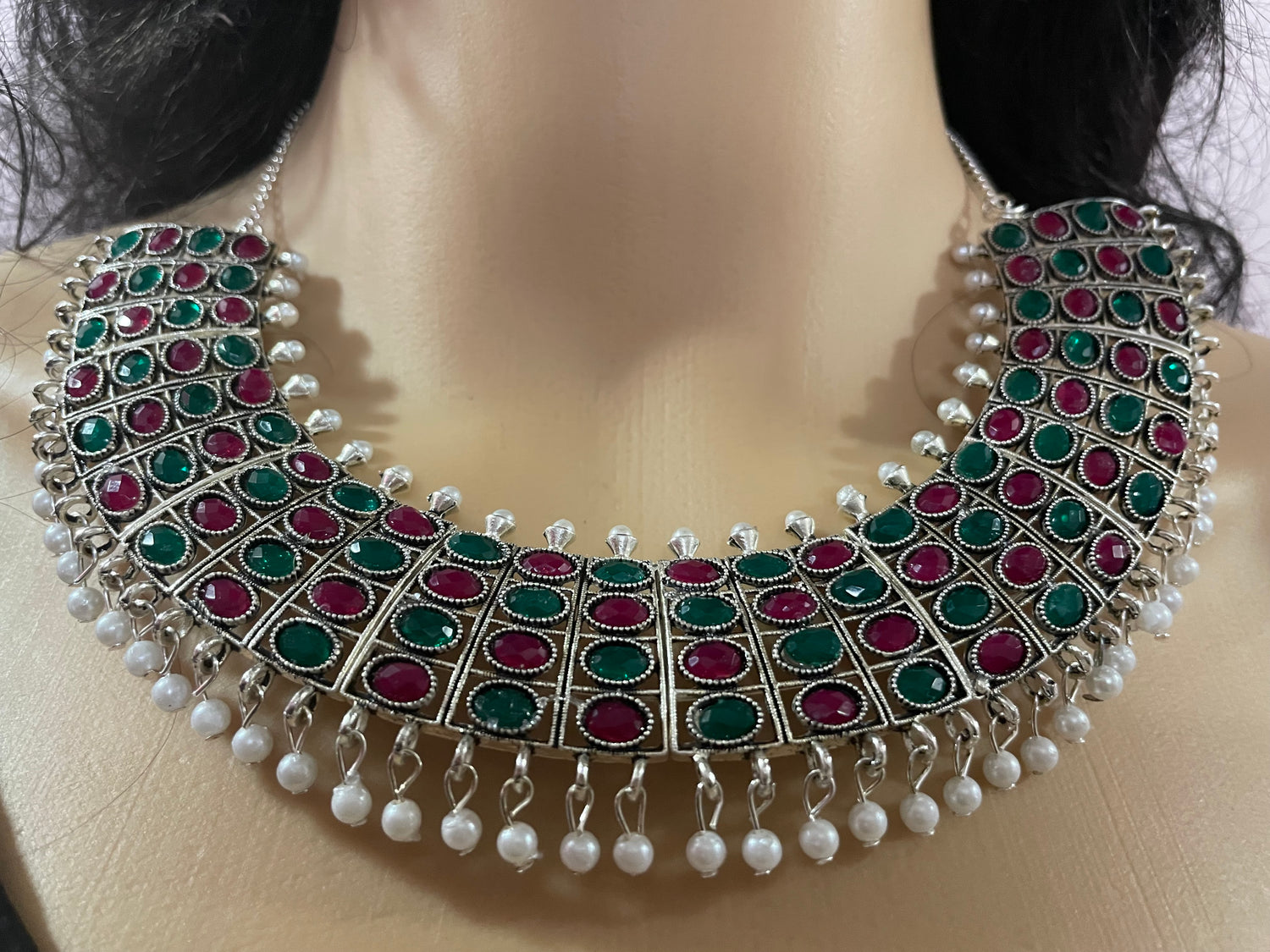 Necklace earrings set oxidized bohemian\Indian jewelry set