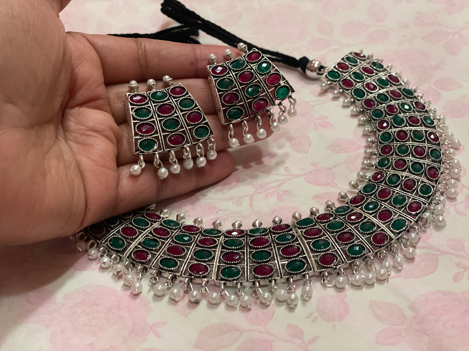Necklace earrings set oxidized bohemian\Indian jewelry set