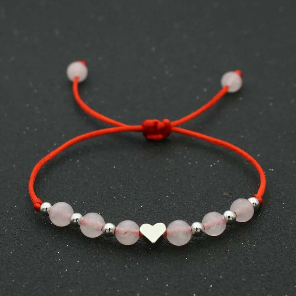 2 piece handcrafted red string Bracelet stone beads & heart charm