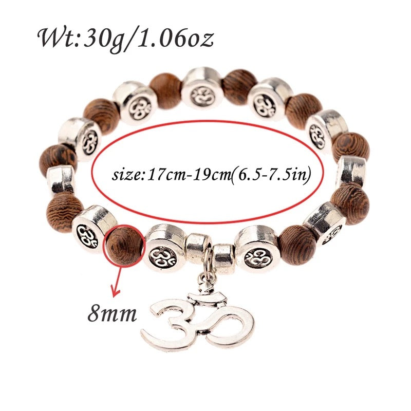 Om Bracelet natural wood boho jewelry gift