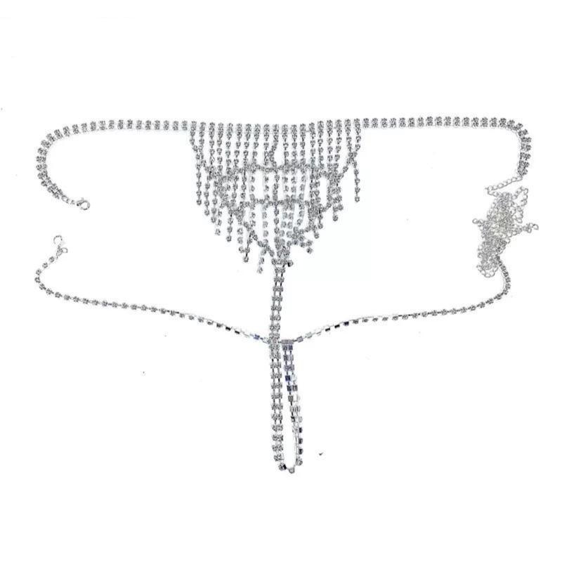 Silver bikini set tassel body jewelry bra thong set adjustable