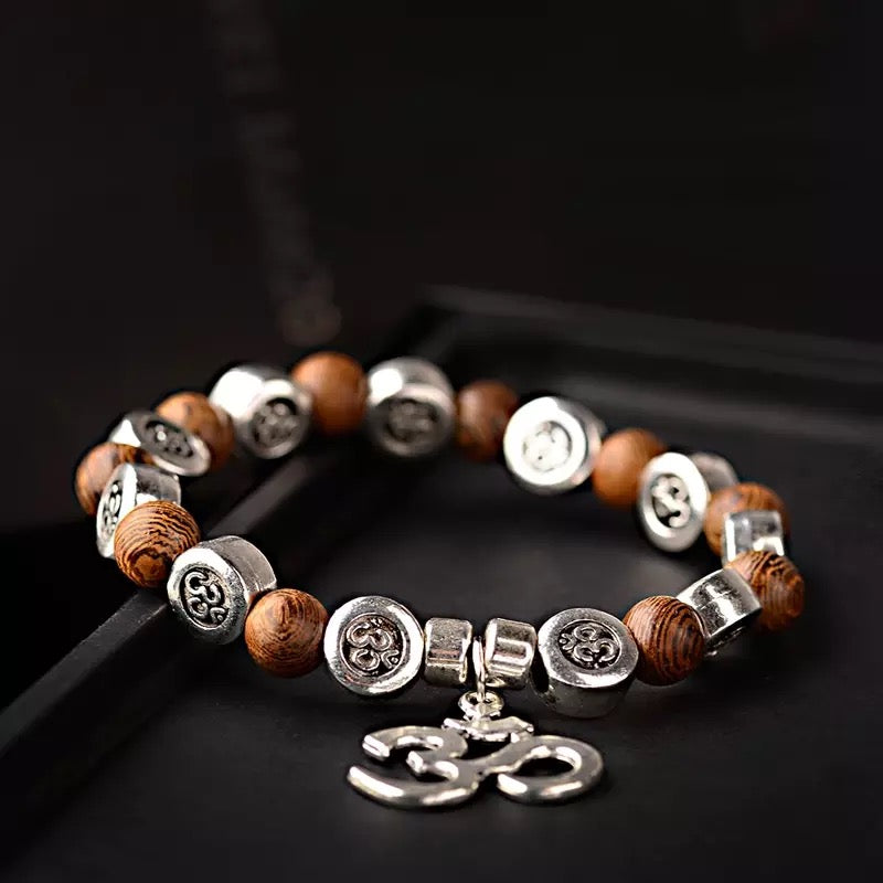 Om Bracelet natural wood boho jewelry gift