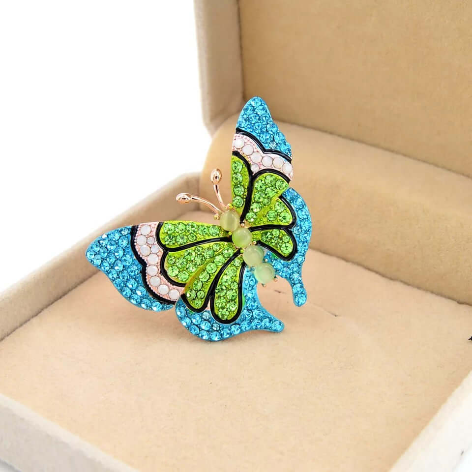 Butterfly brooch scarf green pin cocktail jewelry bridal gift