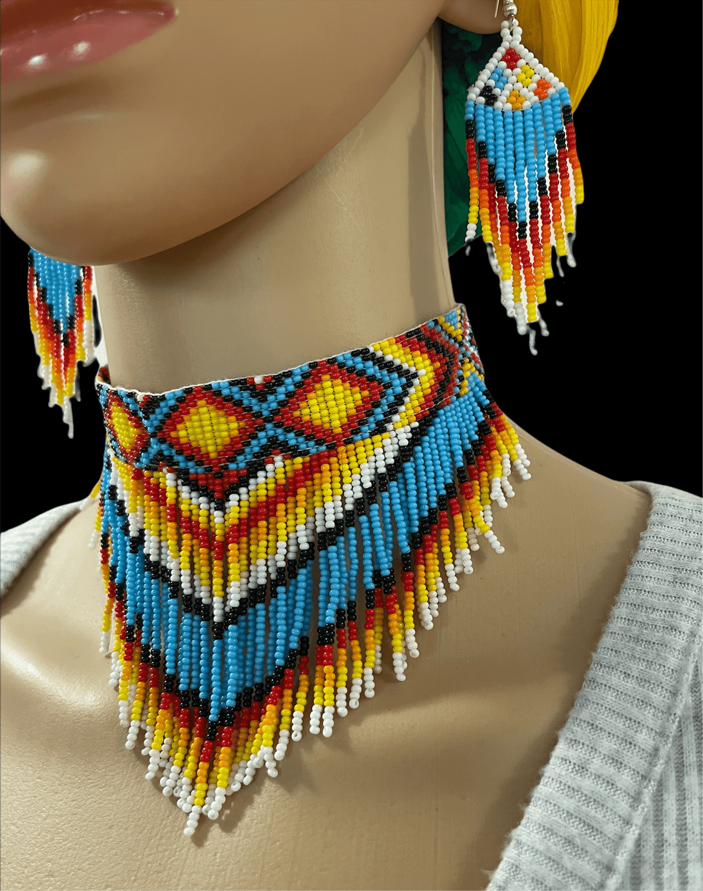 beaded necklace Handcrafted choker set seed bead artisan jewelry