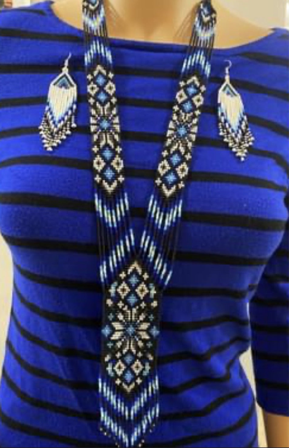 Handcrafted bead necklace earrings boho/African wedding jewelry set