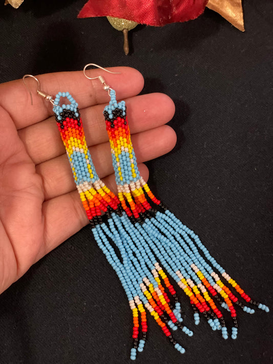 Seed bead earrings Turquoise blue long handcrafted earring