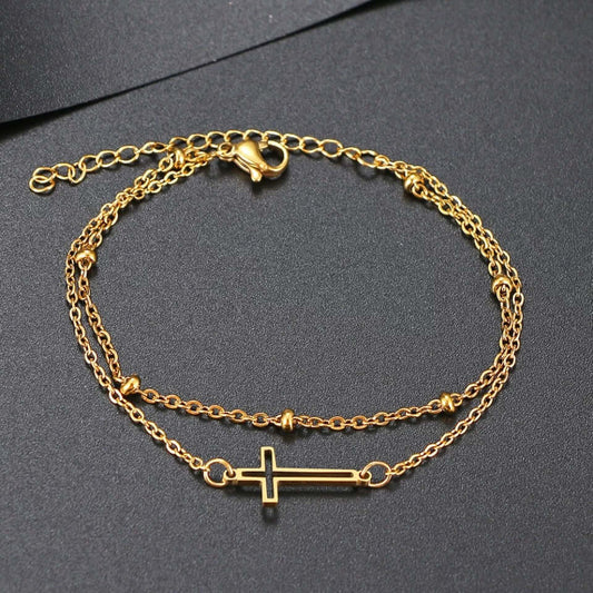 Cross charm Bracelet double chain non fade non tarnish jewelry