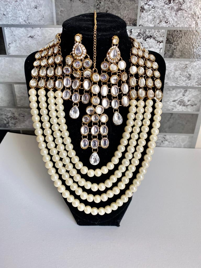 Indian/ African necklace earrings head jewelry set glass beads & kundan work