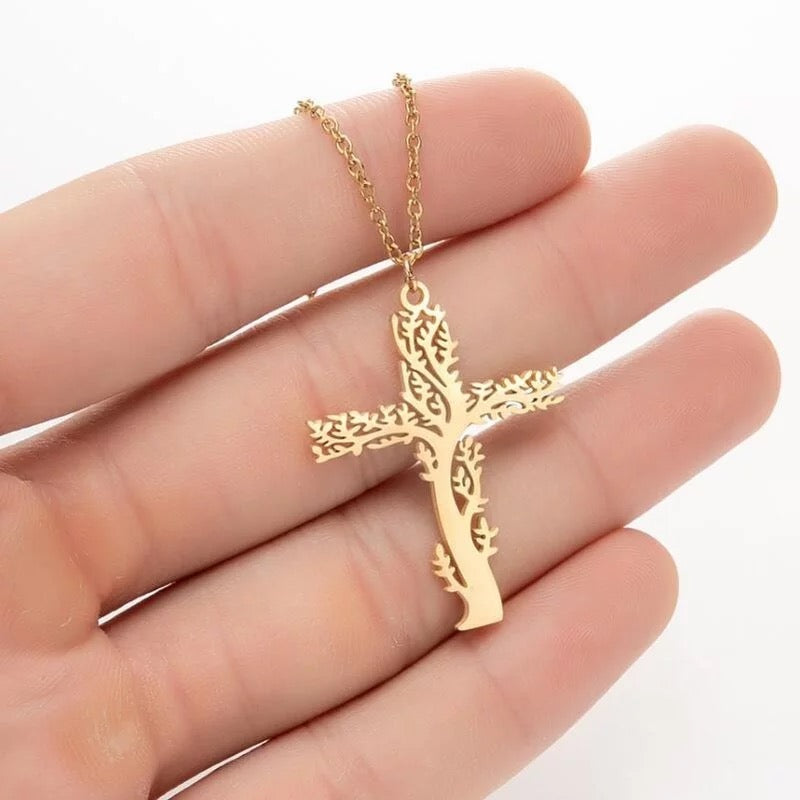 Cross necklace tree of life stainless jewelry