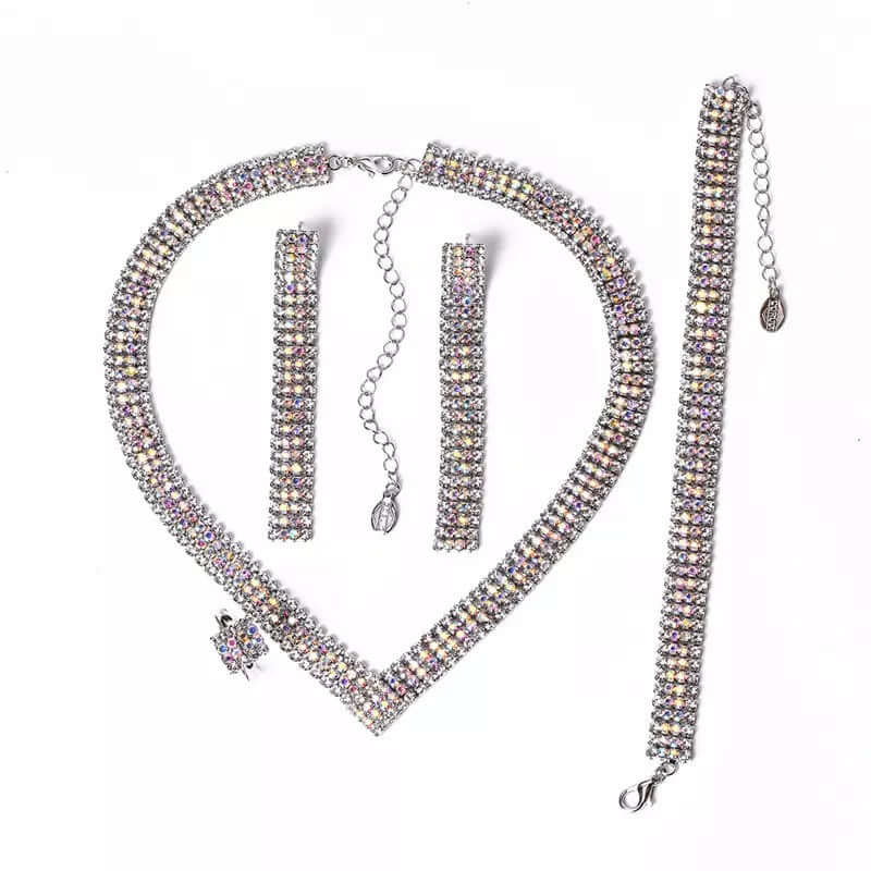 Gorgeous AB color necklace earring bracelet set rhinestone jewelry