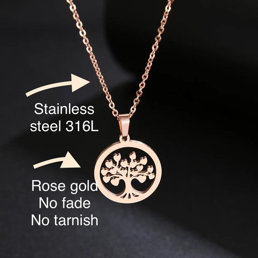 Necklace charm “tree of life” rose gold stainless jewelry