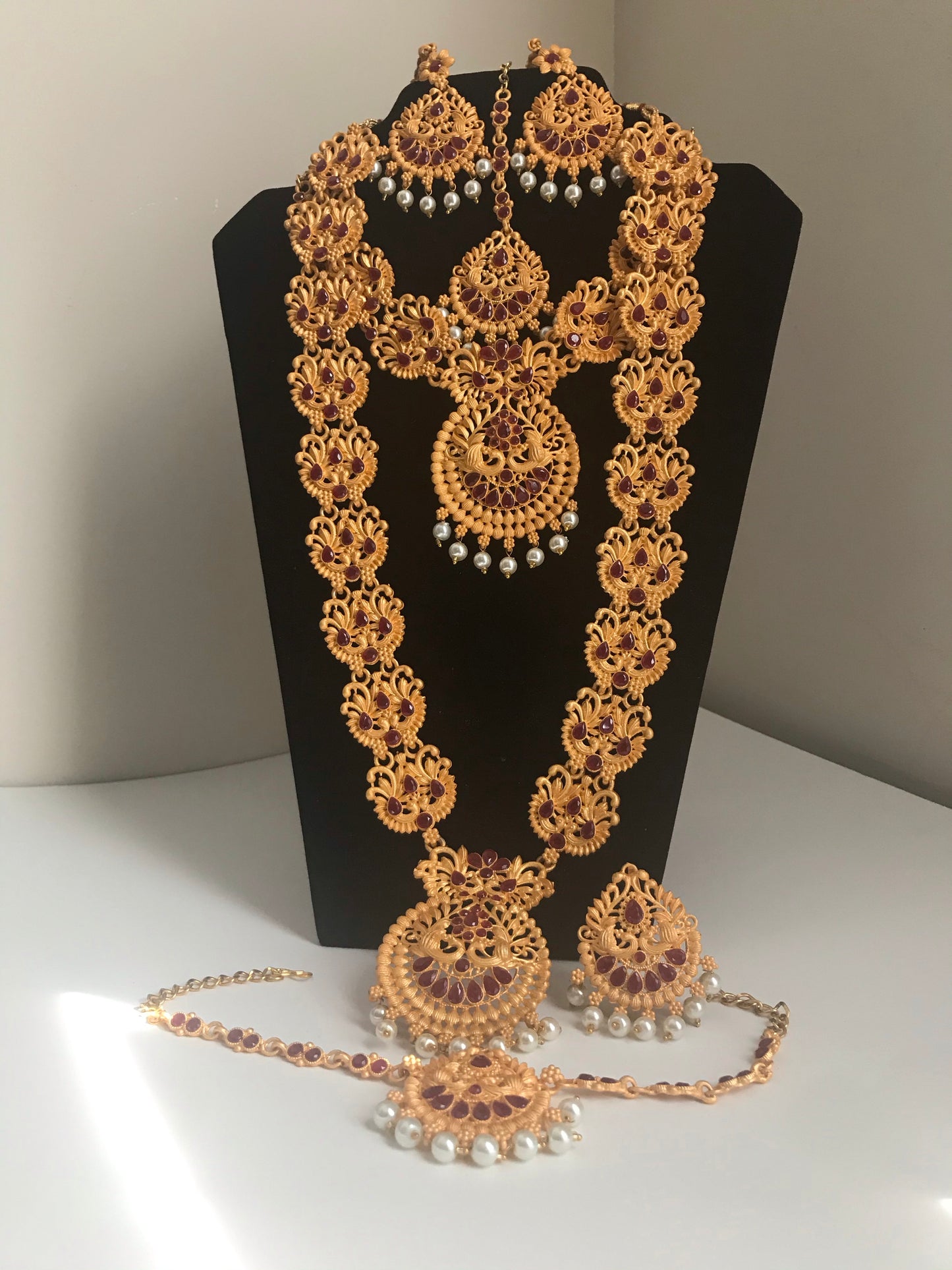 Indian Bridal necklace combo set with earring arm and head jewelry