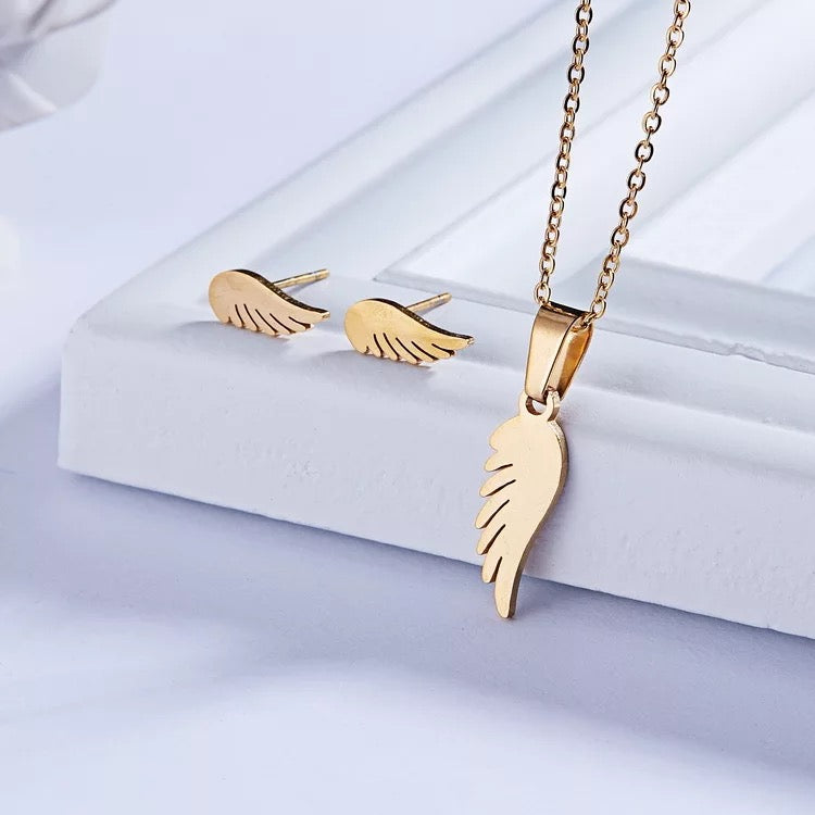 Necklace charm Angel wing stainless jewelry set