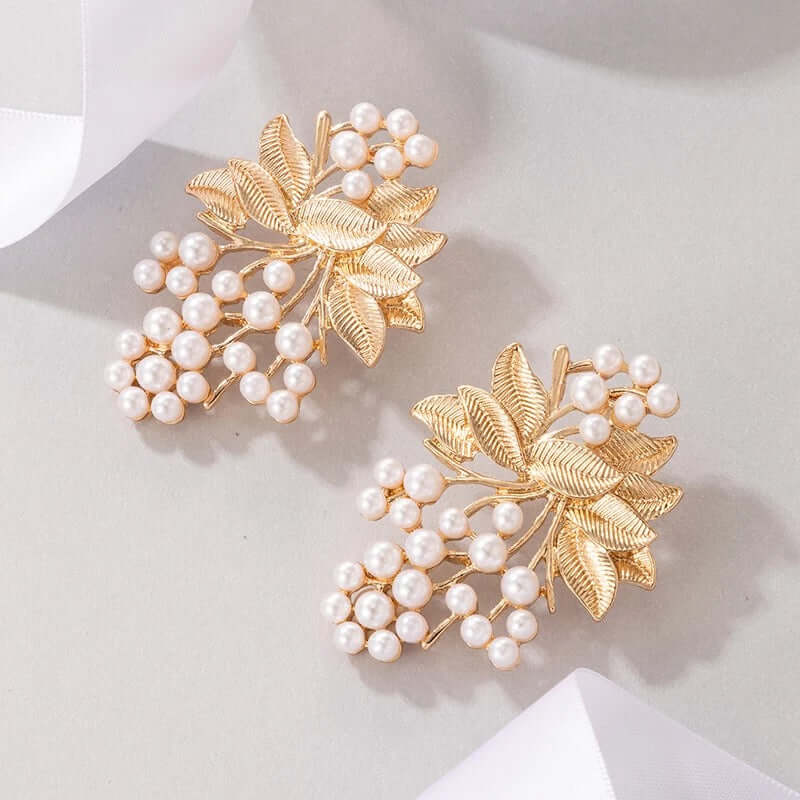 Earrings golden petals & imitation pearl African jewelry gift