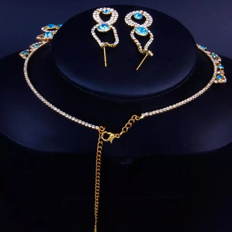 Wedding Necklace earrings set rhinestone elastic ring adjustable