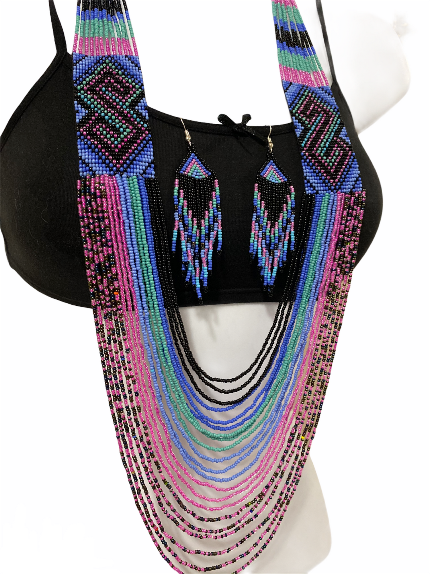Handcrafted Bead embroidery necklace earrings set