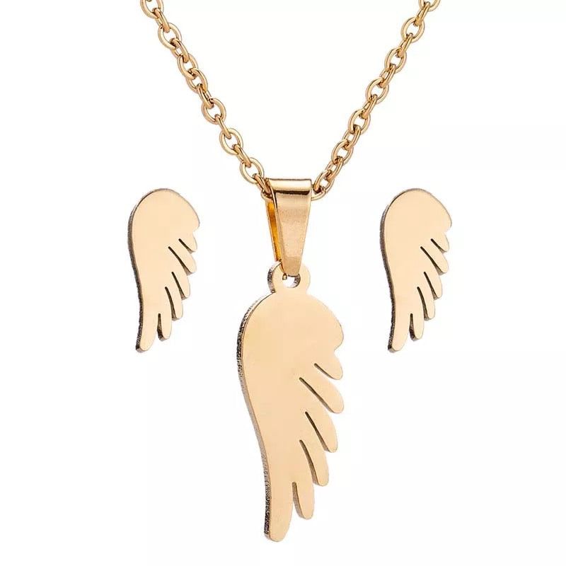 Necklace charm Angel wing stainless jewelry set