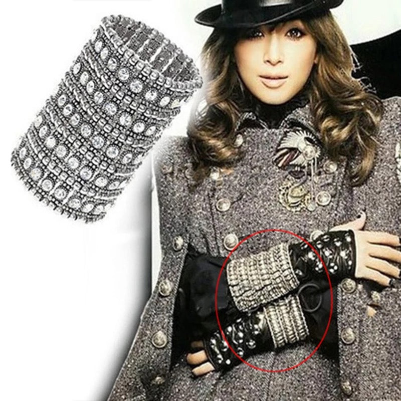 Cuff bracelet with crystals Multi layer stretchable fashion jewelry
