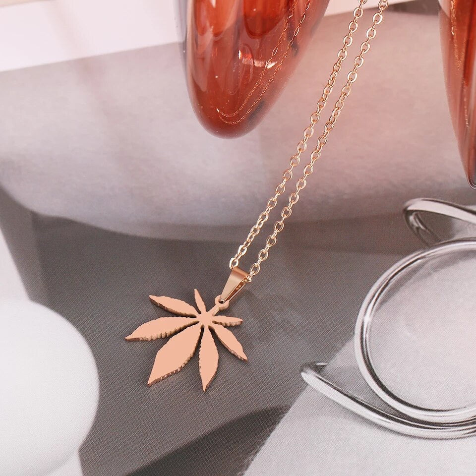 Rose gold leaf charm pendant stainless jewellery
