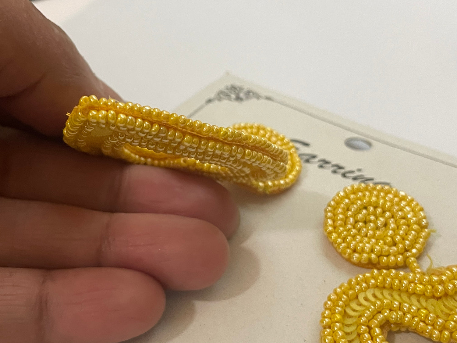 Seed bead yellow earrings handcrafted
