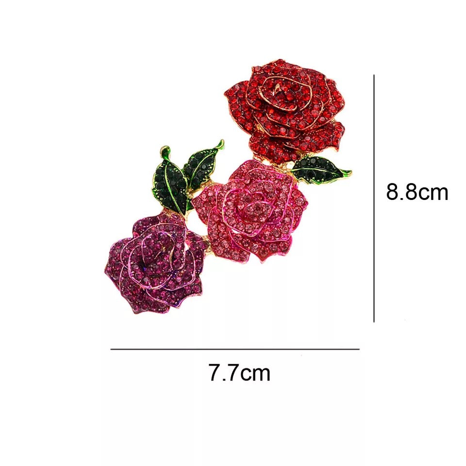 Rose Flower Brooches For Women Red Crystal Pin Sweather Party Jewelry Gift