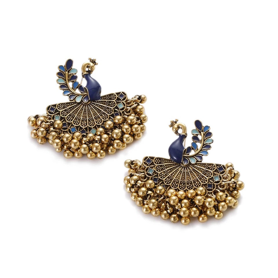 Earring Ring combo Retro antique style peacock Wedding jewelry Jhumka set