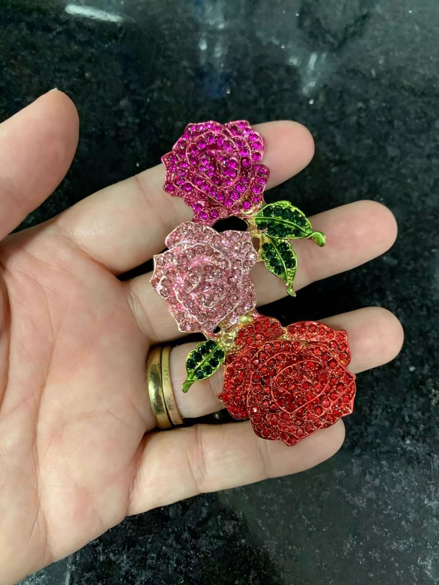 Brooch Rose flower crystal pin for scarf rhinestone women gift