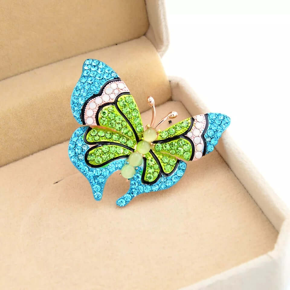 Butterfly brooch scarf green pin cocktail jewelry bridal gift