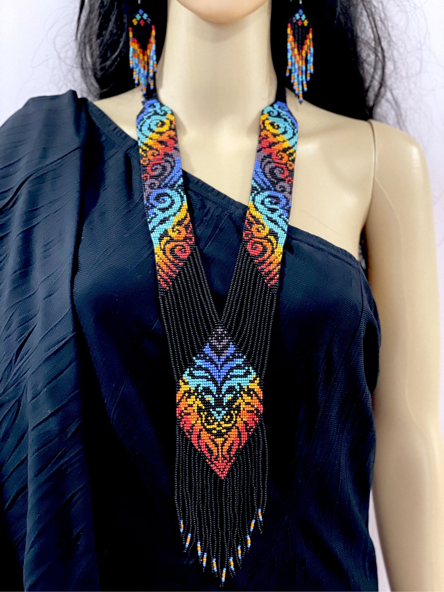 Handcrafted seed bead necklace earrings ethnic Jewelry set