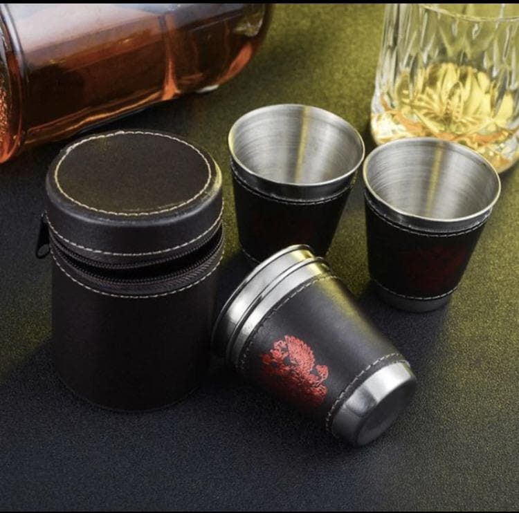 Travel wine glass set with leather grip cover favors