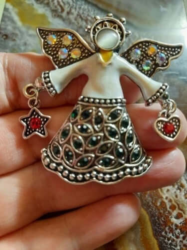 Brooch Angel charm holding heart & star gift jewelry