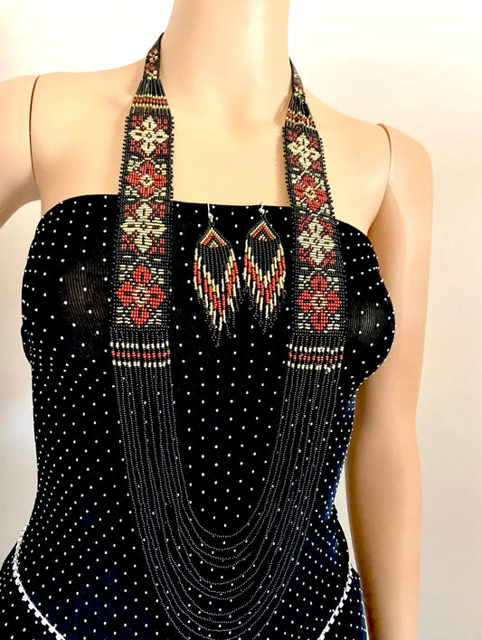 Handcrafted bead necklace earrings bohemian/African jewelry set