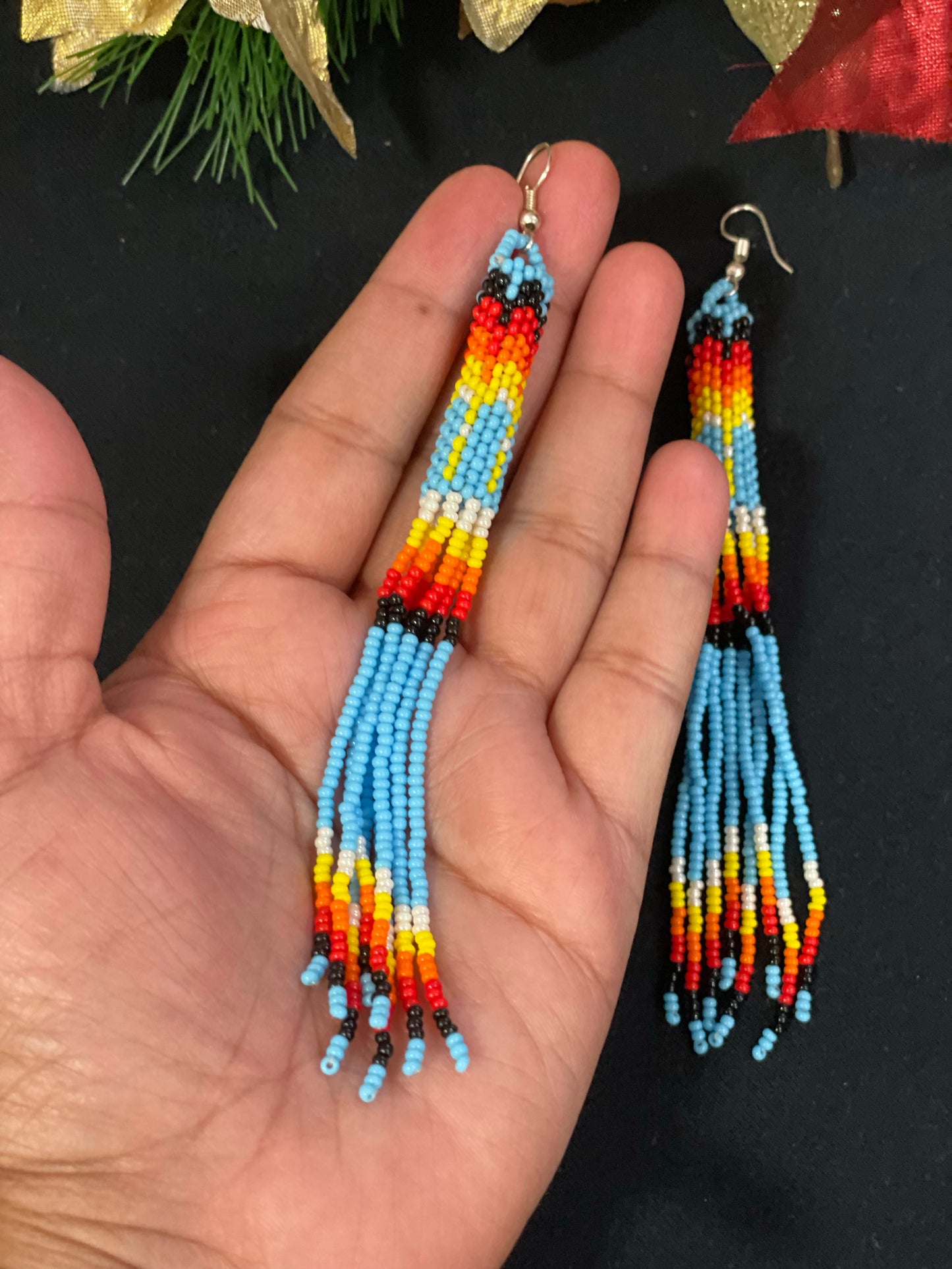 Seed bead earrings Turquoise blue long handcrafted earring