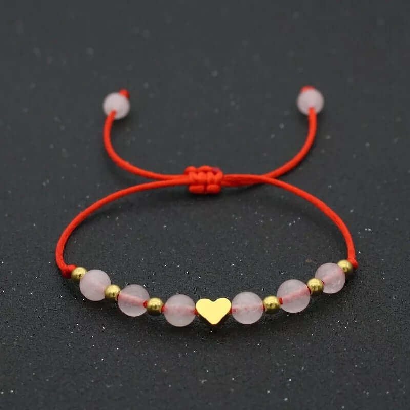 2 piece handcrafted red string Bracelet stone beads & heart charm