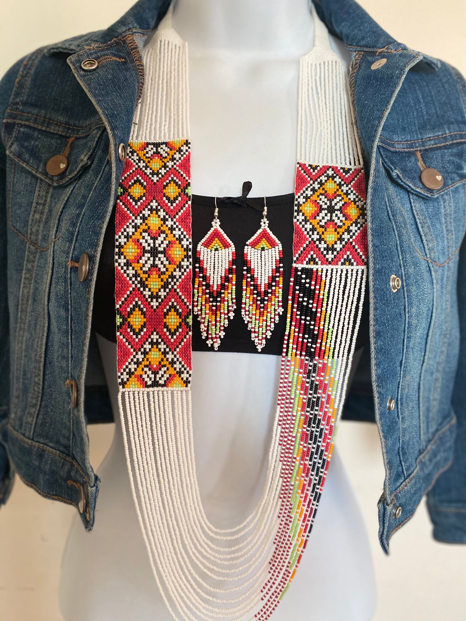 Handcrafted Bead necklace earrings set boho jewelry