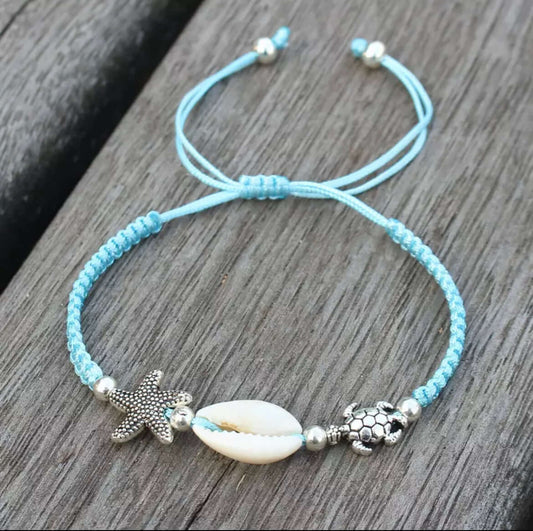 Charm bracelet bohemian style seashell braided adjustable jewelry