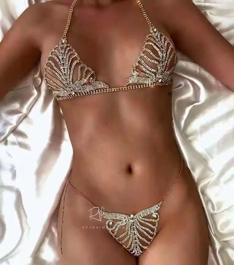bikini jewelry Body chain crystal bra thong set body jewelry