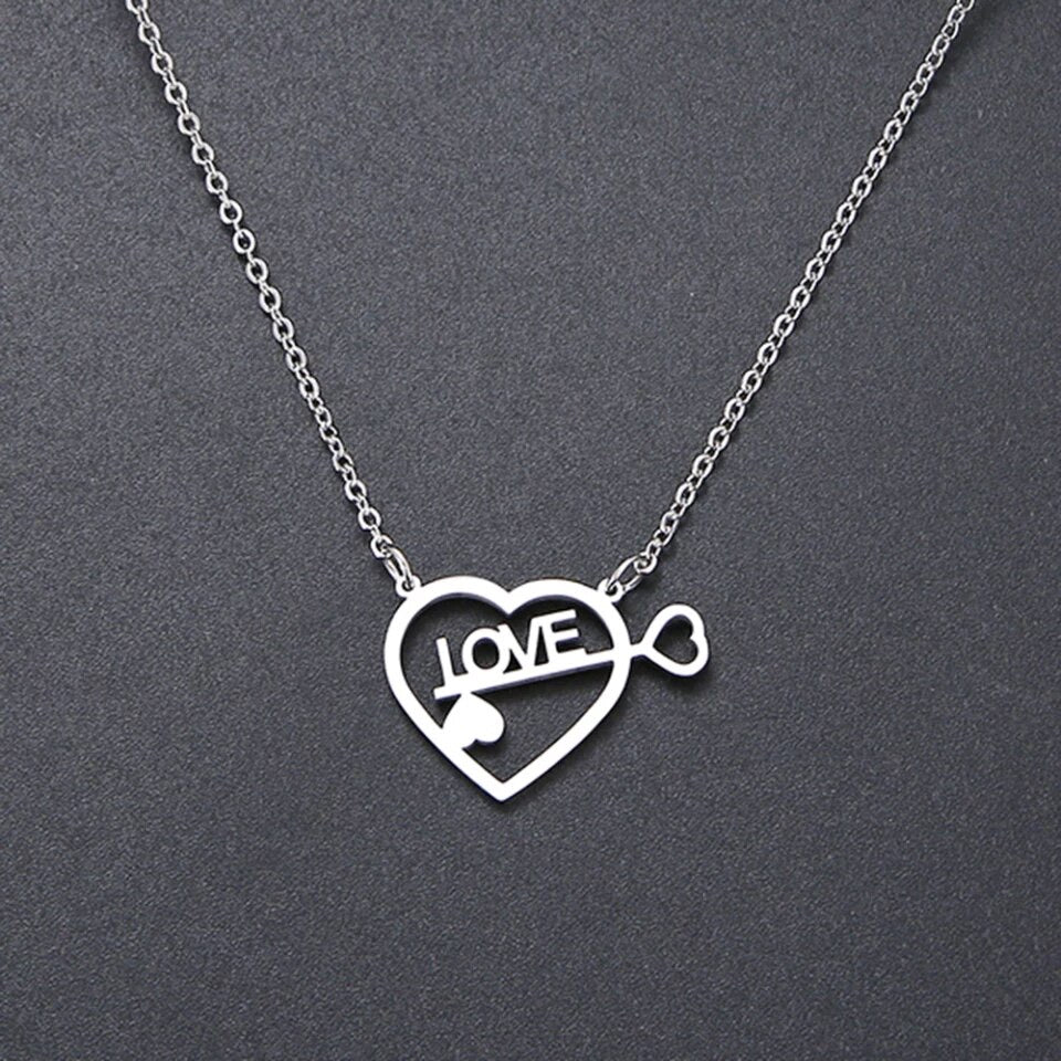 Love necklace heart charm pendant stainless steel no fade jewelry