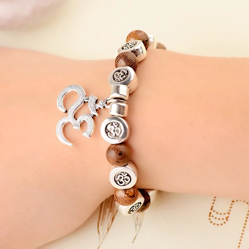 Om Bracelet natural wood boho jewelry gift